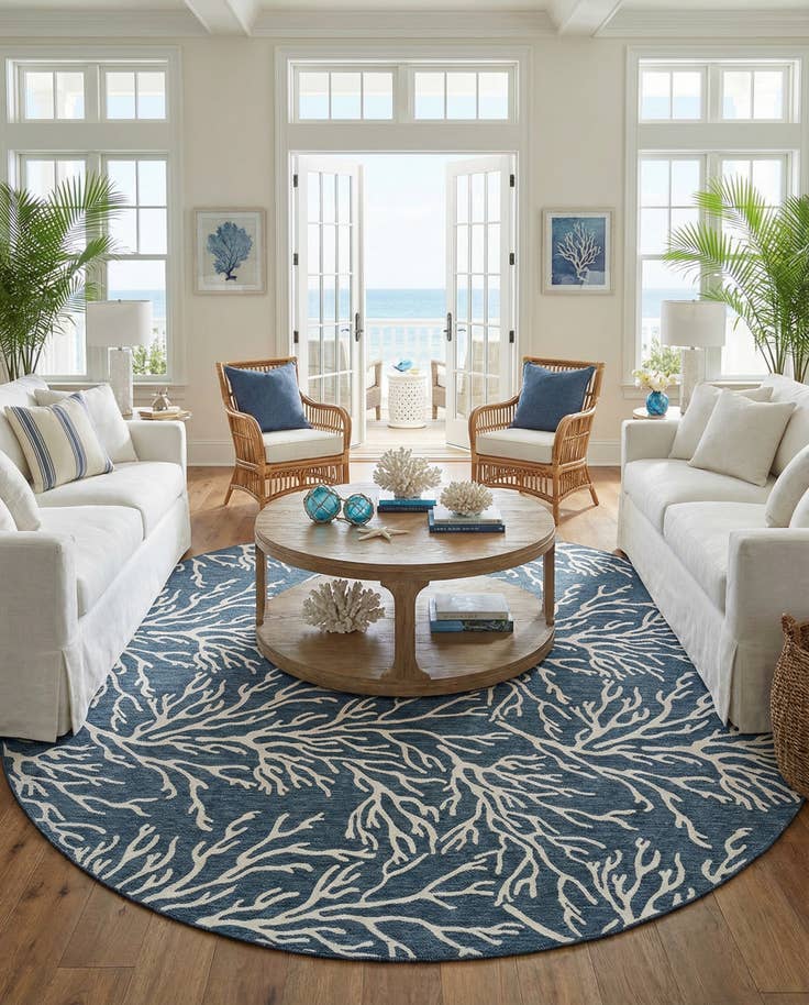 Detail image of 12' x 12' Easy-Clean Coastal Indoor / Outdoor Round Rug
