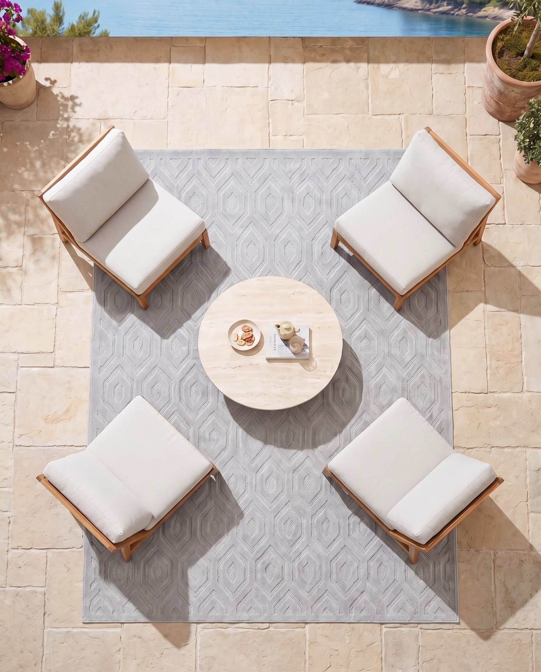 Gray Easy-Clean Trellis Textured Indoor / Outdoor Square Rug