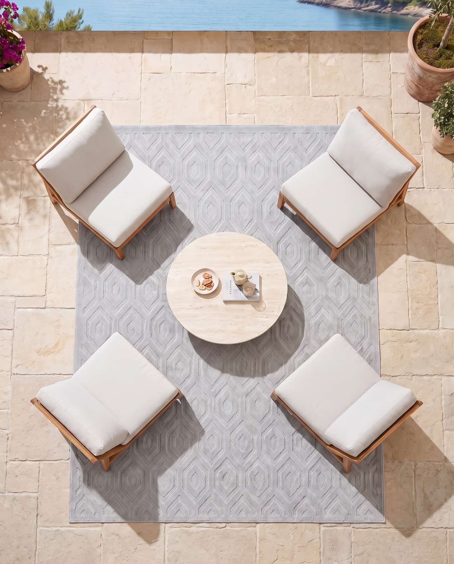 240cm x 240cm Facile à nettoyer Trellis Textured Tapis Intérieur / Extérieur Carré