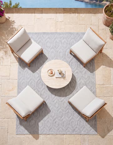 Gray Easy-Clean Trellis Textured Indoor / Outdoor Square Rug