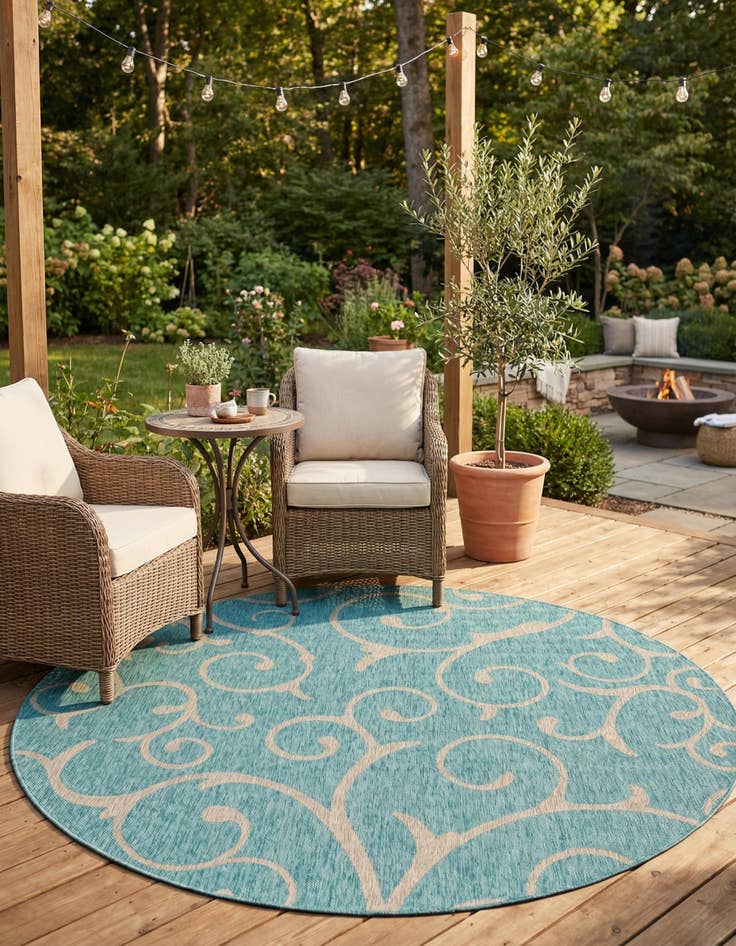 Detail image of  10' 8 x 10' 8  Washable Botanical Indoor / Outdoor Round Rug