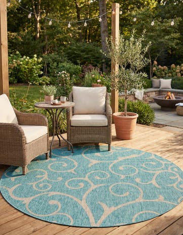 10' 8 x 10' 8 Easy-Clean Botanical Indoor / Outdoor Round Rug