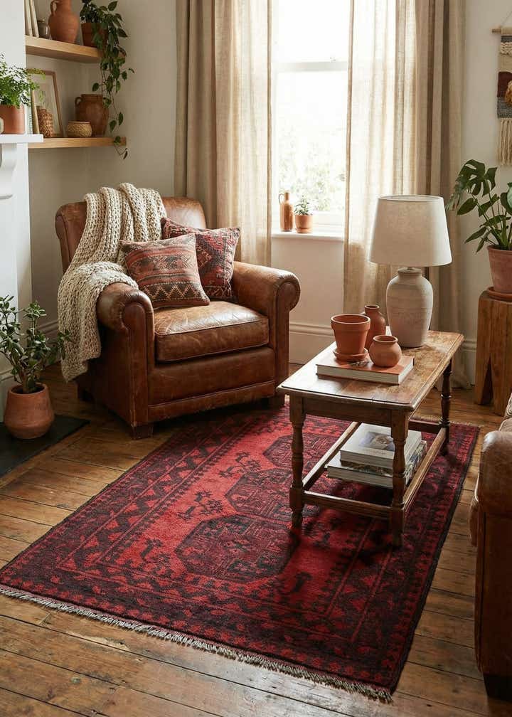 3' 4 x 5' 3 Hand Knotted Afghan Akhche Wool Rug