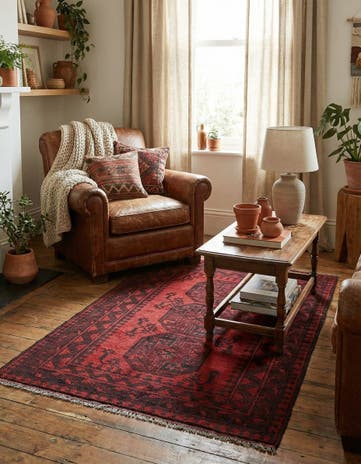 3' 4 x 5' 3 Hand Knotted Afghan Akhche Wool Rug