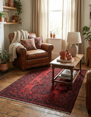 3' 4 x 5' 3 Hand Knotted Afghan Akhche Wool Rug
