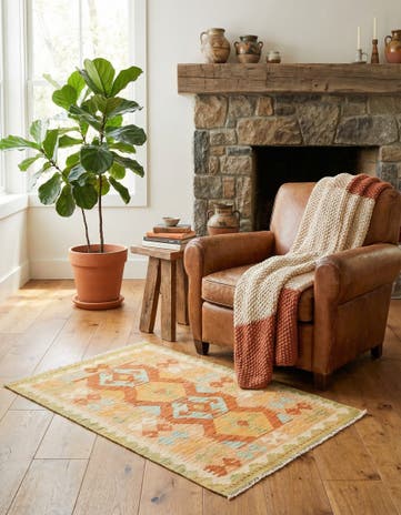 2' 6 x 4' 5 Hand Woven Kilim Waziri Wool Rug