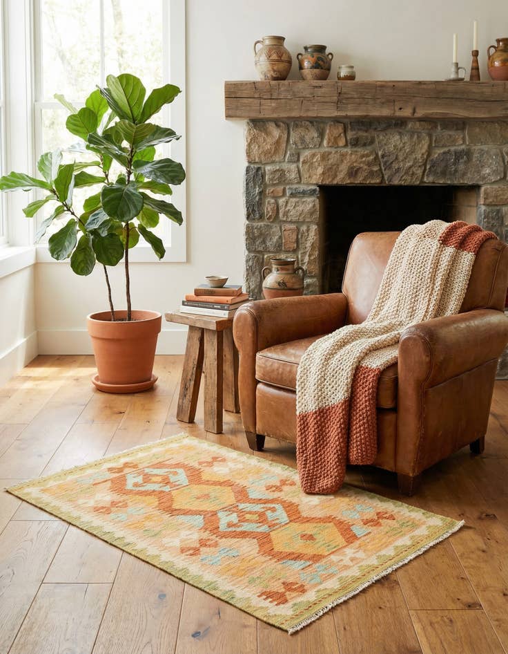 Detail image of 2' 6 x 4' 5  Hand Woven Kilim Waziri Wool Rug