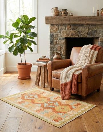 2' 6 x 4' 5 Hand Woven Kilim Waziri Wool Rug