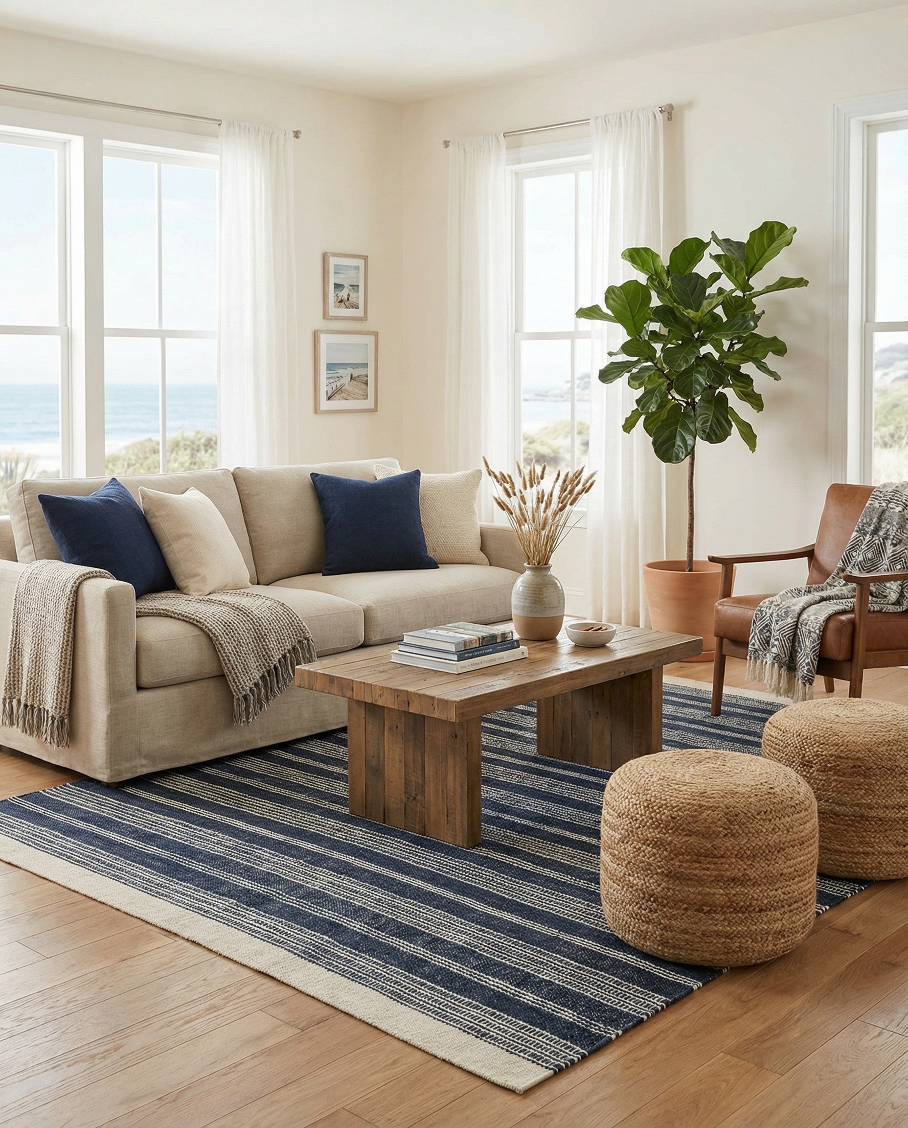Navy Blue Hand Woven Lariat Rug