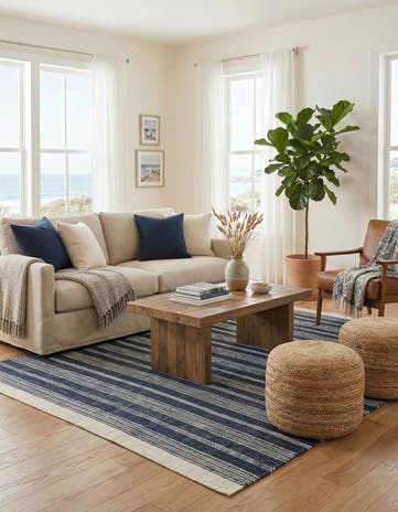 Navy Blue Hand Woven Lariat Rug