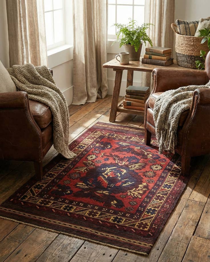 Detail image of 2' 9 x 4' 6 Hand Knotted Sumak Wool Rug