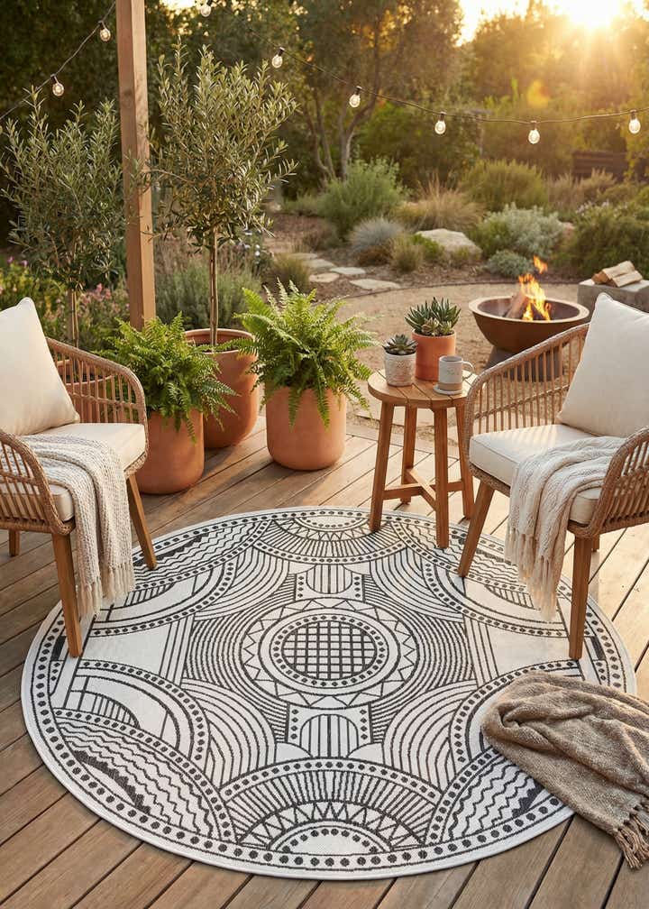 6' x 6' Easy-Clean Traditional Indoor / Outdoor Round Rug