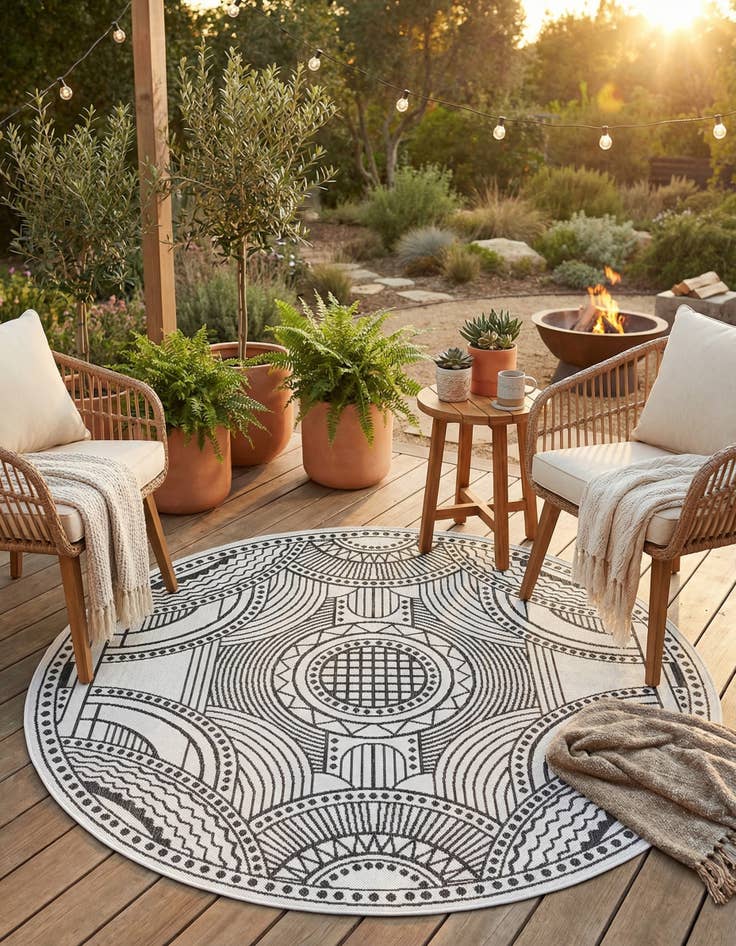 Detail image of 6' x 6'  Washable Traditional Indoor / Outdoor Round Rug