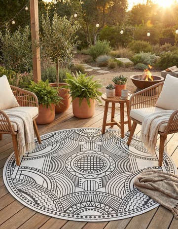 6' x 6' Easy-Clean Traditional Indoor / Outdoor Round Rug