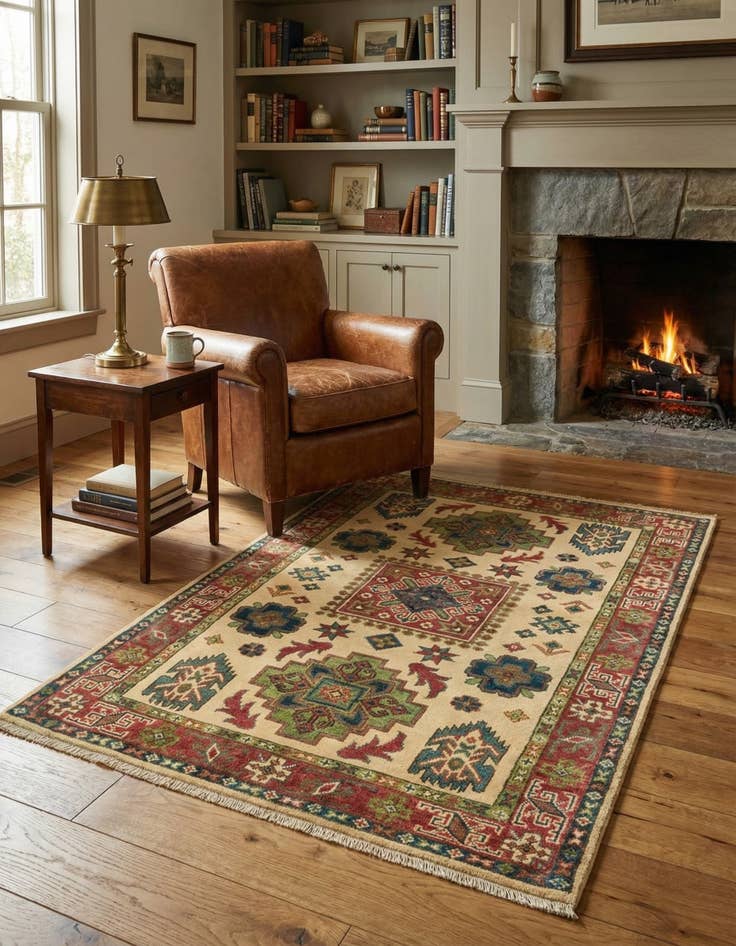 Detail image of 3' 4 x 4' 10 Hand Knotted Kazak Rug
