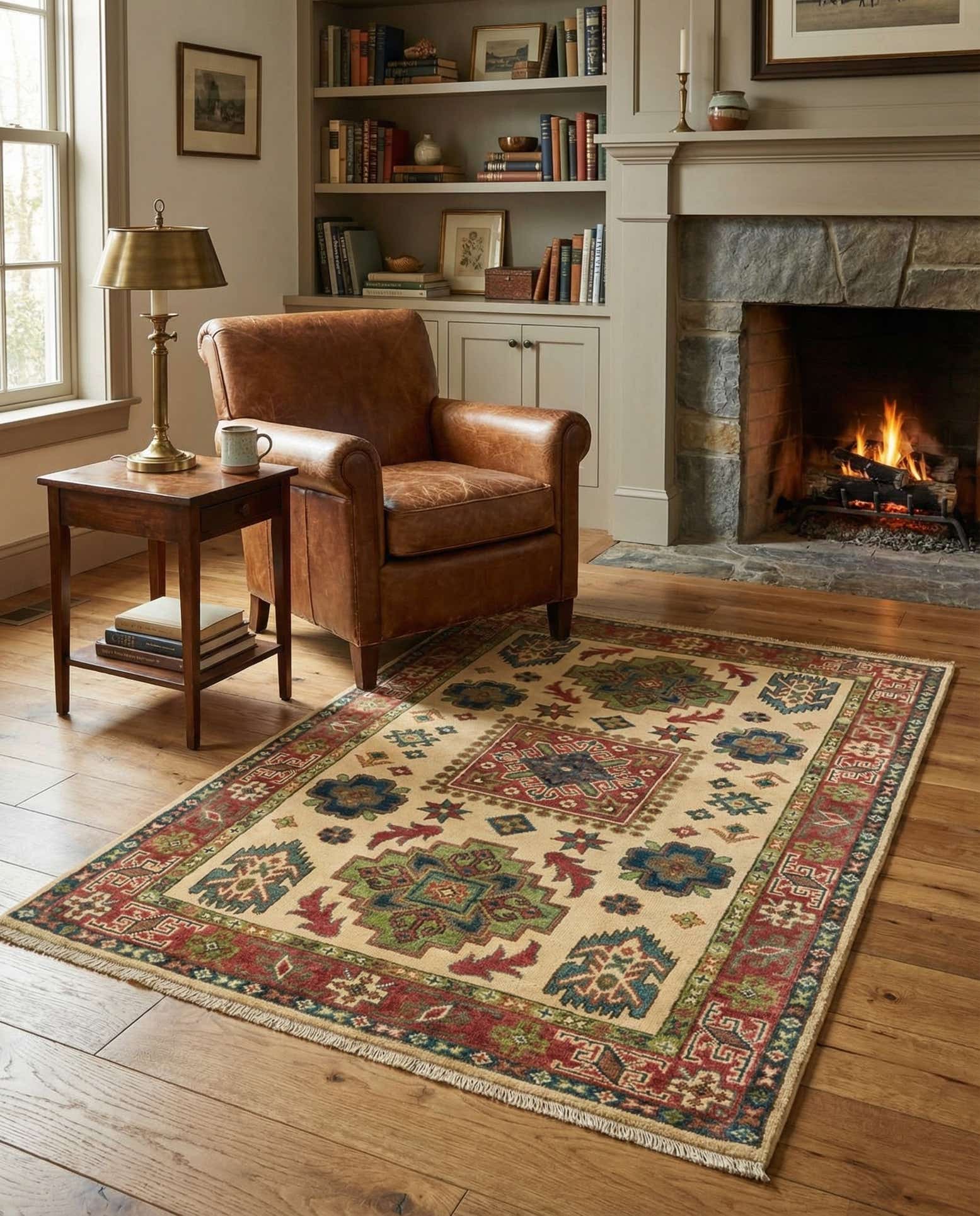 3' 4 x 4' 10 Hand Knotted Kazak Rug