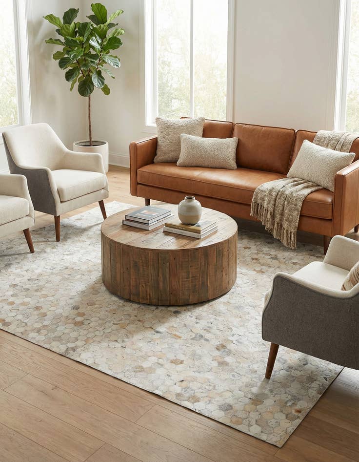 Detail image of 5' 1 x 8' 1 Cowhide Stocks Rug