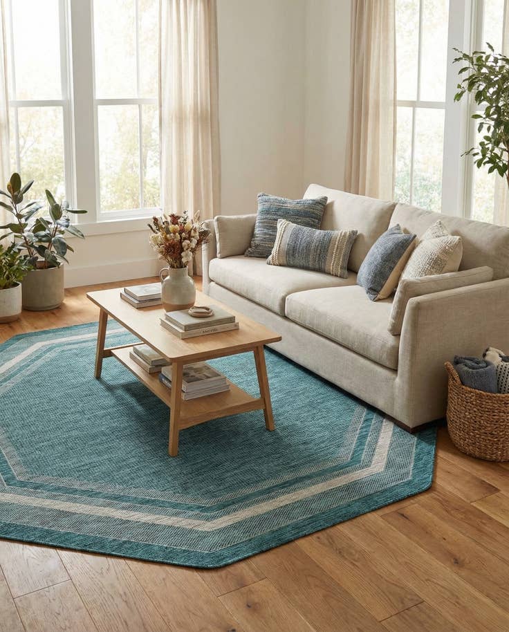 Detail image of 7' 10 x 7' 10 Easy-Clean Border Indoor / Outdoor Octagon Rug