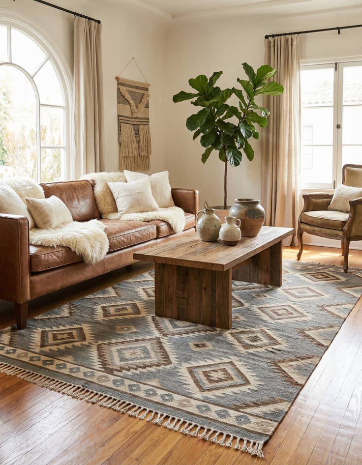 Detail image of 4' 3 x 7'  Hand Woven Kilim Maymana Wool Rug