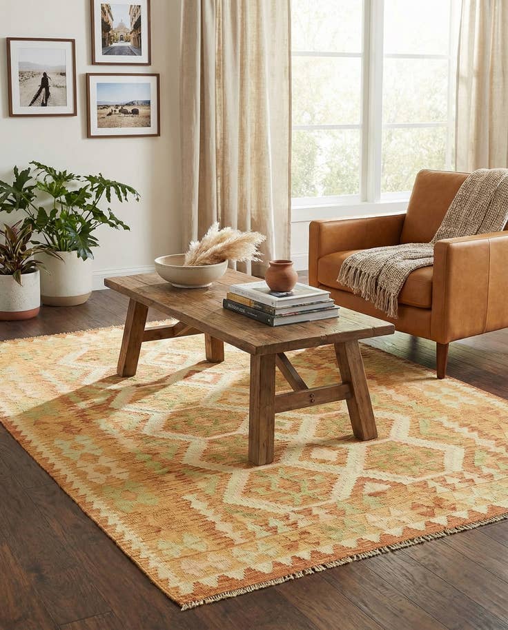 Detail image of 4' 10 x 6' 7 Hand Woven Kilim Waziri Wool Rug