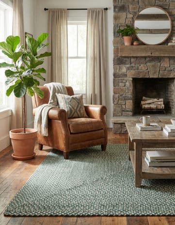 Green Handmade Tweed Braided Jute Rug