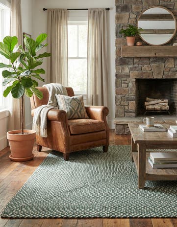 Green Handmade Tweed Braided Jute Rug