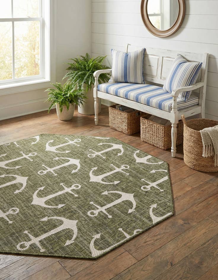 Detail image of 5' 3 x 5' 3  Washable Coastal Indoor / Outdoor Octagon Rug