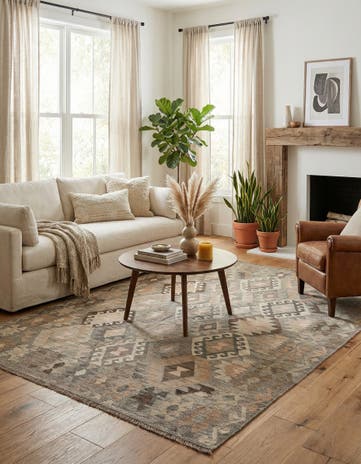 5' 9 x 7' 11 Hand Woven Kilim Maymana Wool Rug