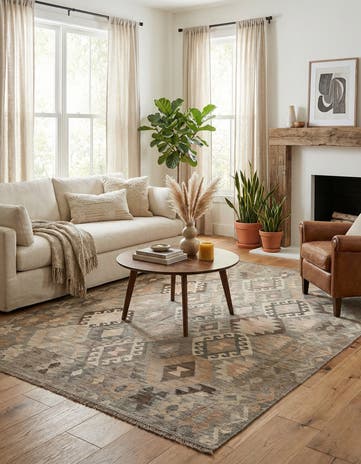 5' 9 x 7' 11 Hand Woven Kilim Maymana Wool Rug