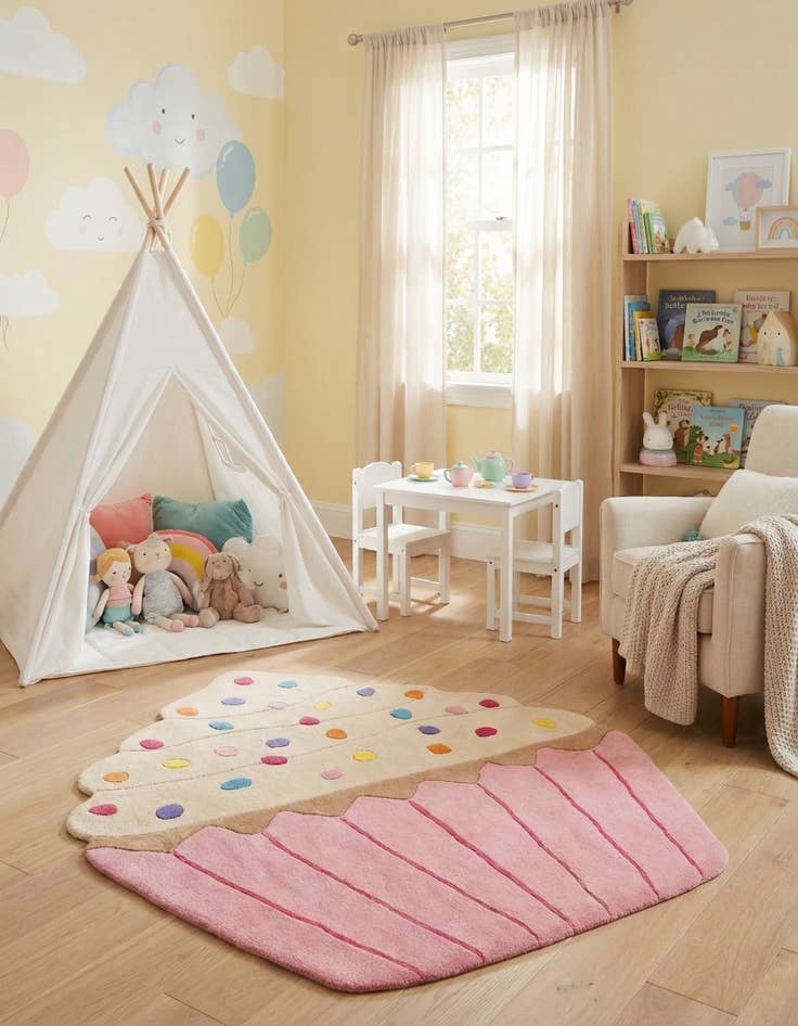 Detail image of 4' 8 x 5' 3 Happy Rugs Cupcake Wool