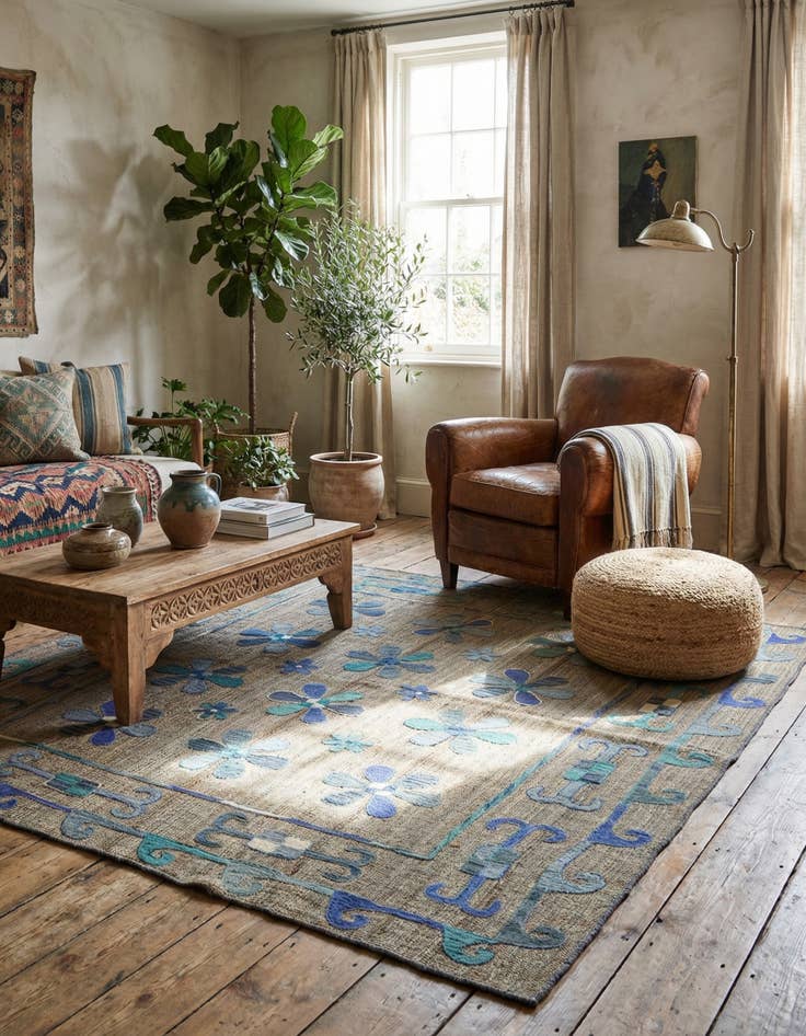 Detail image of 5' 5 x 5' 7 Hand Woven Kilim Suzani Wool Square Rug