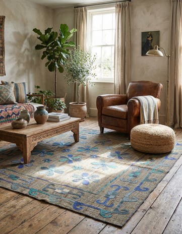 5' 5 x 5' 7 Hand Woven Kilim Suzani Wool Square Rug