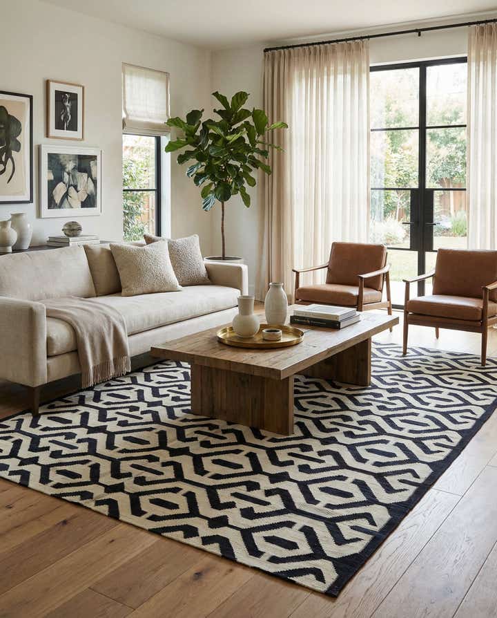 6' 9 x 9' 7 Hand Woven Kilim Modern Wool Rug