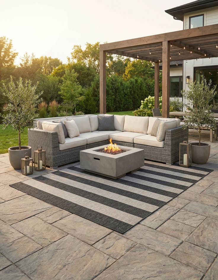 Detail image of 10' x 13'  Washable Striped Indoor / Outdoor Rug