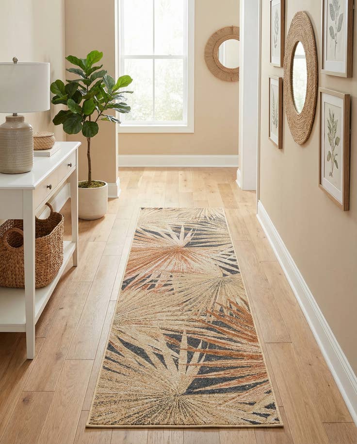 Detail image of 2' x 8' Easy-Clean Botanical Indoor / Outdoor Runner Rug
