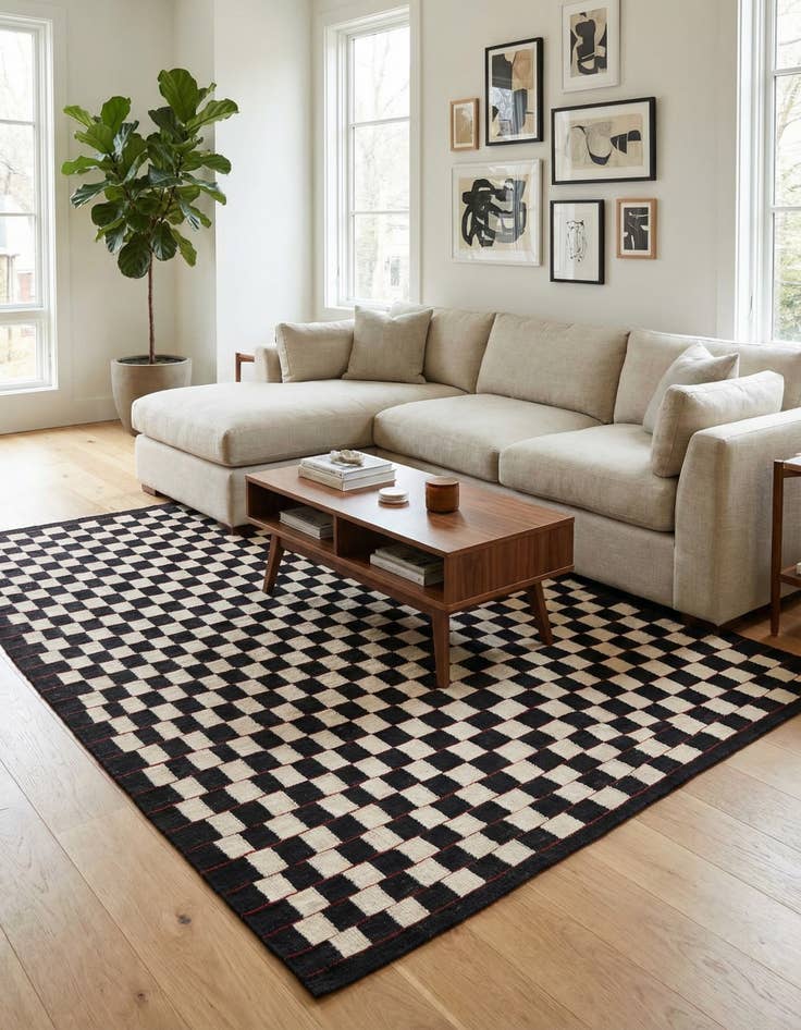 Detail image of  5' 9 x 7' 8  Hand Woven Kilim Modern Wool Rug