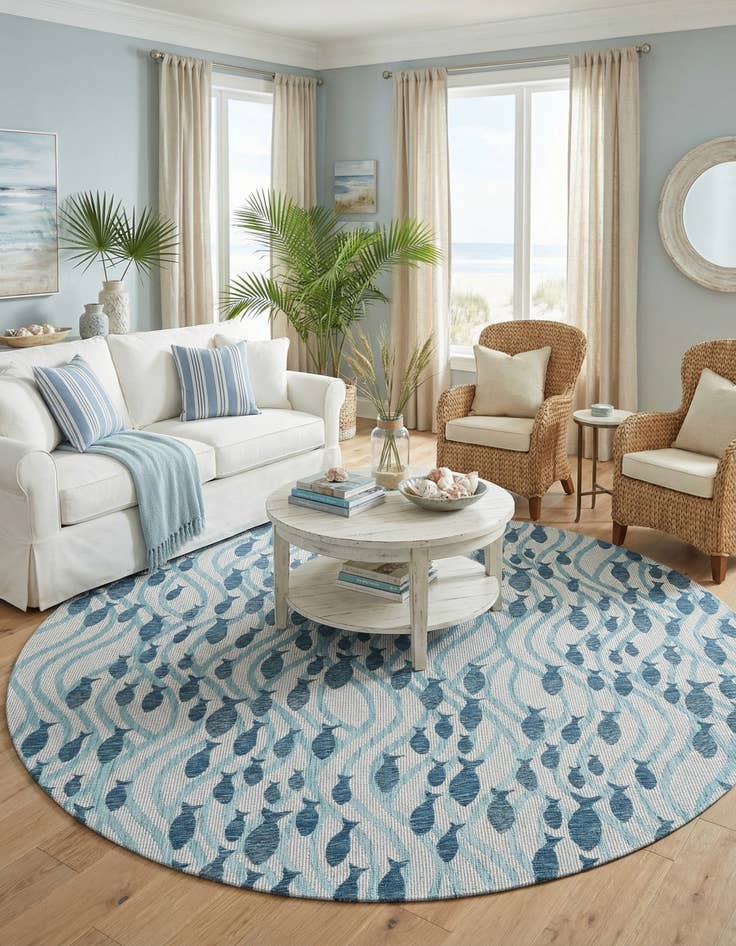 Detail image of  10' x 10'  Washable Coastal Indoor / Outdoor Round Rug