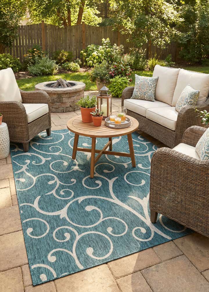 9' x 12' Easy-Clean Botanical Indoor / Outdoor Rug
