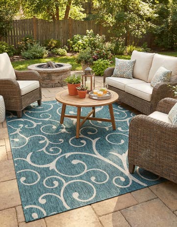 9' x 12' Easy-Clean Botanical Indoor / Outdoor Rug