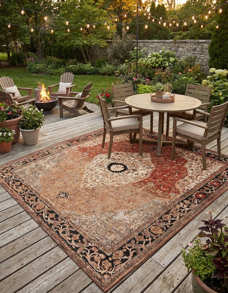 Detail image of 10' x 10' Easy-Clean Traditional Indoor / Outdoor Square Rug