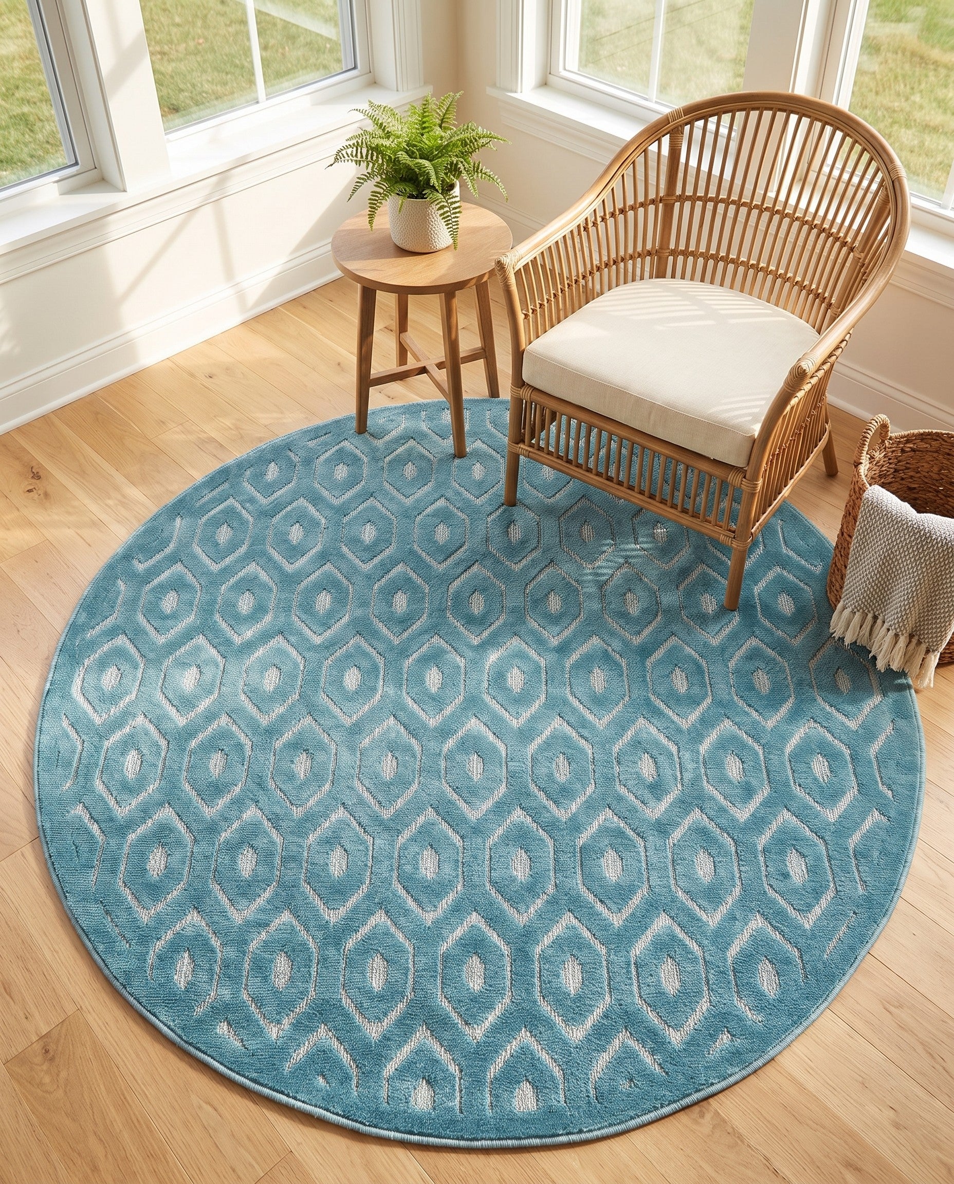 5' 3 x 5' 3 Easy-Clean Trellis Textured Indoor / Outdoor Round Rug