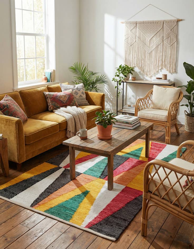 Detail image of 4' 1 x 6' 1  Hand Braided Chindi Cotton Rug