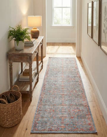 Antique Blue Washable Nostalgia Runner Rug
