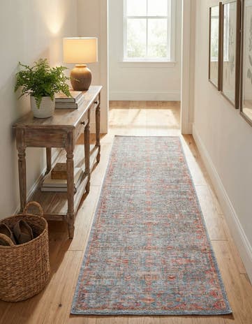 Antique Blue Washable Nostalgia Runner Rug
