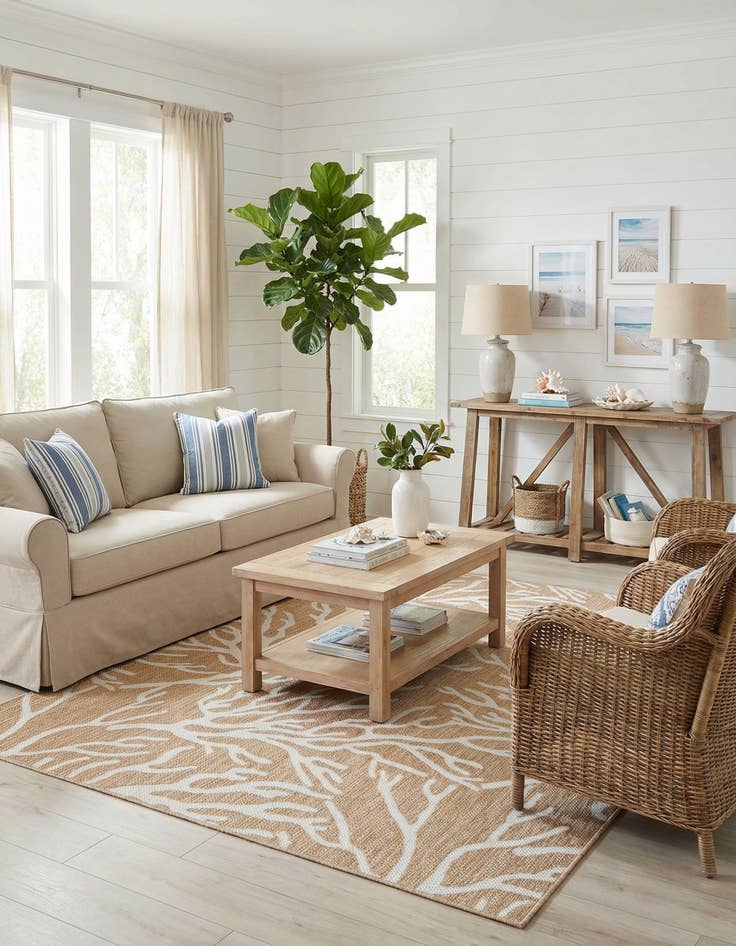 Detail image of  5' 3 x 8'  Washable Coastal Indoor / Outdoor Rug