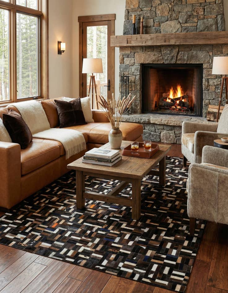 Detail image of  5' 1 x 8' Cowhide - Patchwork Rug