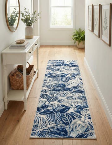 Navy Blue Blossom Runner Rug
