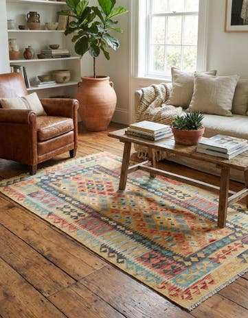 3' 7 x 6' 9 Hand Woven Kilim Maymana Wool Rug