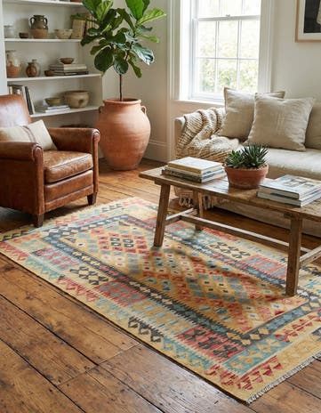 3' 7 x 6' 9 Hand Woven Kilim Maymana Wool Rug