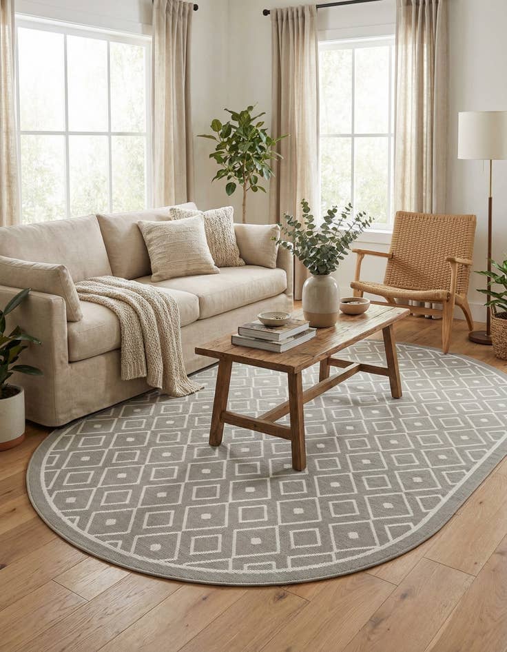 Detail image of 5' 3 x 8' Easy-Clean Trellis Indoor / Outdoor Oval Rug